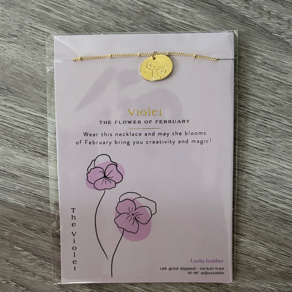 Gold February Birth Month Flower Necklace - Violet